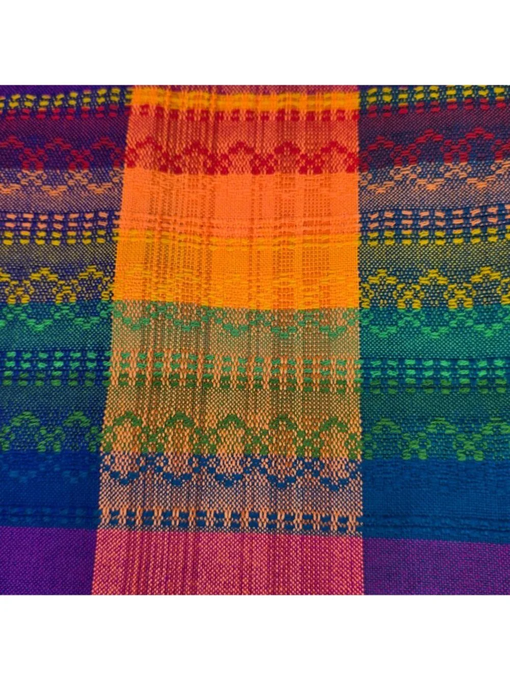 Vtg Rainbow Handwoven Plaid Throw Blanket Fringe Vibrant Multicolor Stripe 65x58
